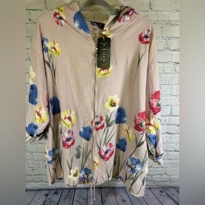 NWT Eternelle Italy Pale Pink Lightweight Hooded Floral Lagenlook Jacket L